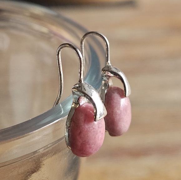 Rhodium Plated Rhodochrosite Dangle Earrings - Picture 3 of 5